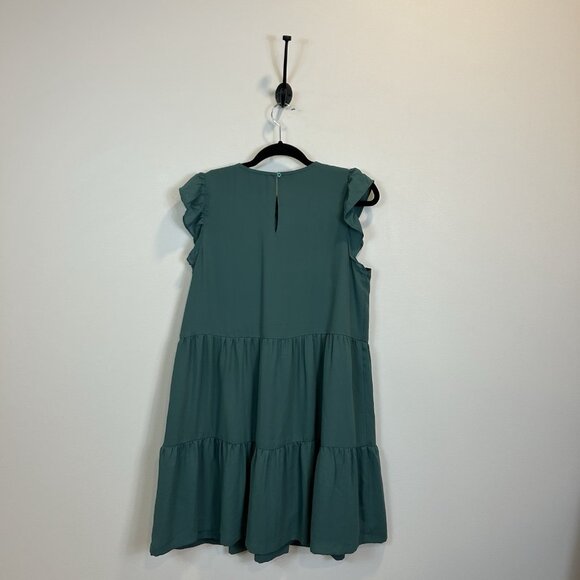 🛑 LOFT Size Medium Teal Sleeveless Ruffled Tiered Dress Pleated Smocked - Picture 8 of 10